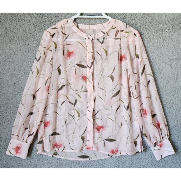 Banana Republic Tops - Banana Republic Women's Long Sleeve Button Up Blouse Sheer Chiffon Pink Floral S